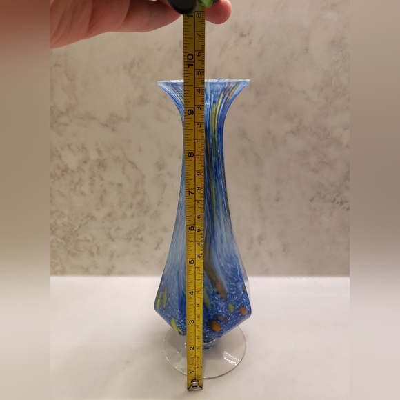 Murano Italian Lavorazione Arte Murano Footed Glass Vase Blue - Picture 3 of 5